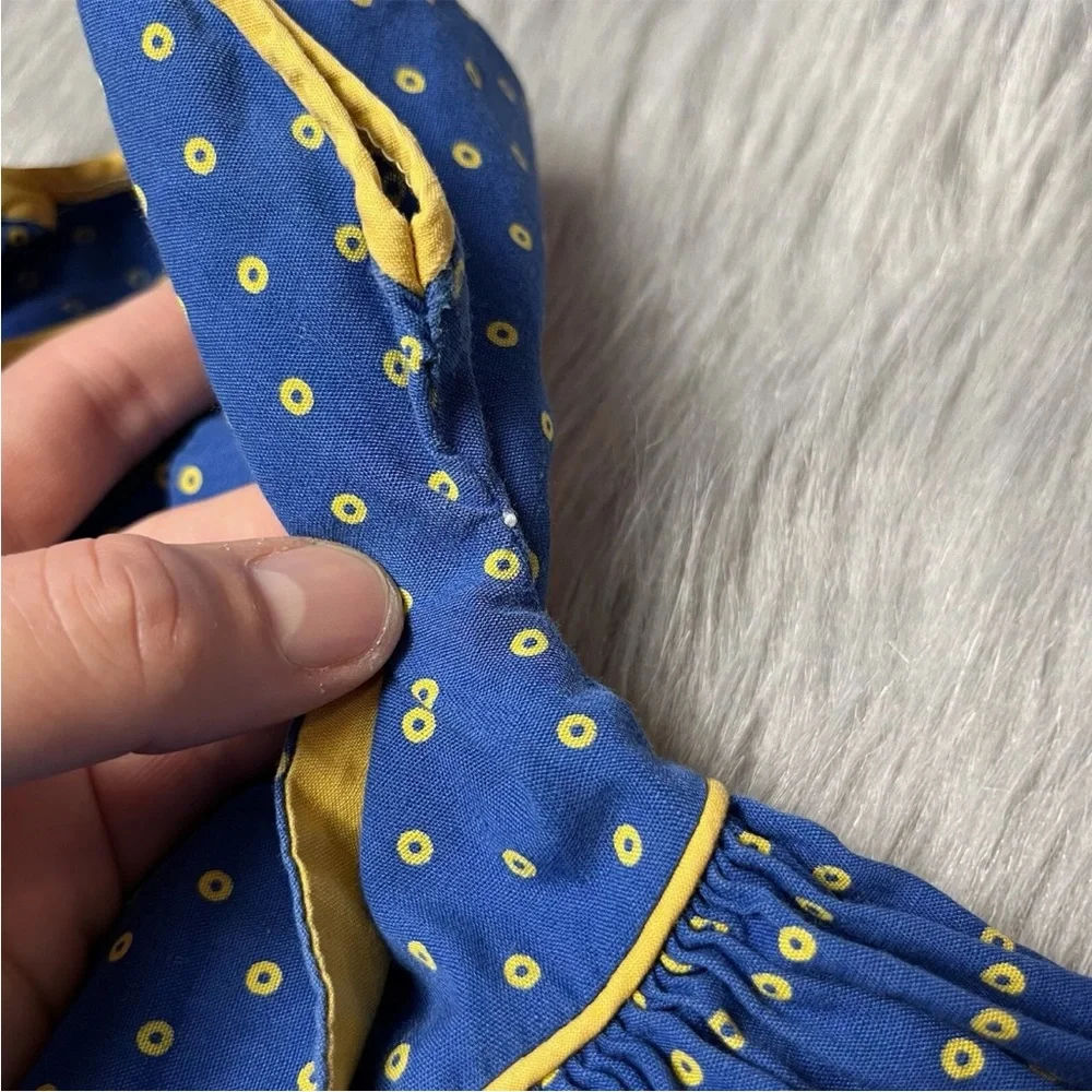 Vintage 1950s Toddler Girls Blue Yellow Tie Back Dot Dress
